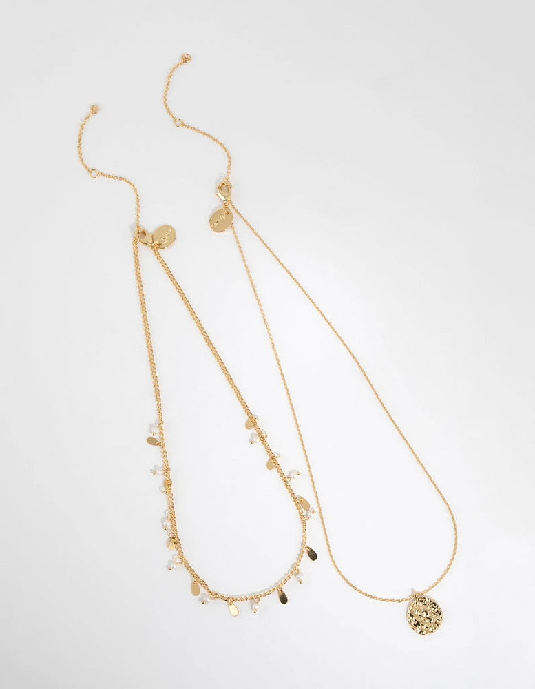 Gold Plated Freshwater Pearl & Molten Necklace Set