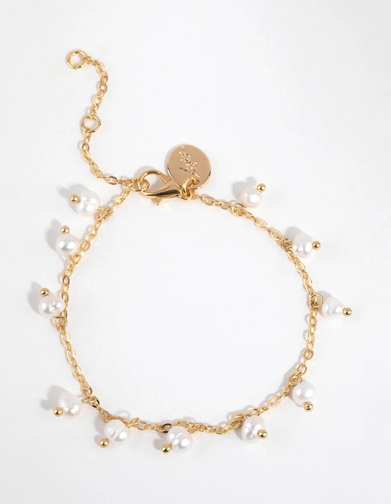 Gold Plated Freshwater Pearl Droplet Bracelet