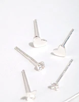 Sterling Silver Heart & Butterfly Stud Earring Pack