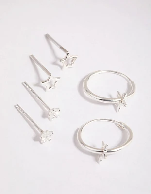 Sterling Silver Star Stud & Hoop Earring Pack