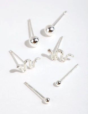 Sterling Silver Snake & Ball Stud Earring Pack