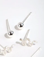 Sterling Silver Snake & Ball Stud Earring Pack