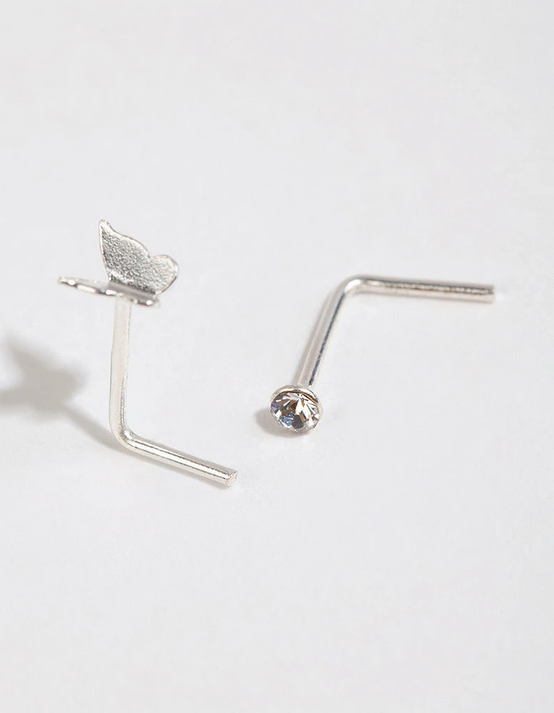 Sterling Silver Mini Butterfly Nose Studs