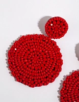 Red Beaded Flat Circle Drop Earrings