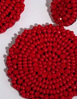 Red Beaded Flat Circle Drop Earrings