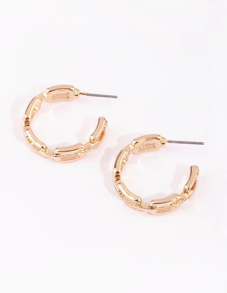 Gold Flat Chain Hoop Earrings