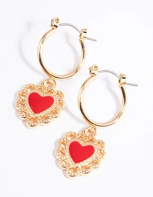 Gold Decadent Heart Huggie Hoop Earrings