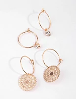 Gold Diamante Hoop Earring Set