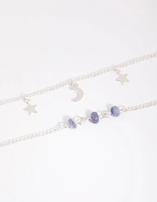 Blue Beaded Celestial Charm Bracelet Set