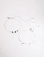 Blue Beaded Celestial Charm Bracelet Set