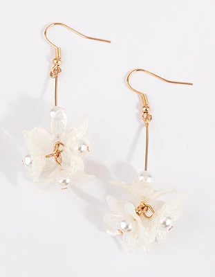 Gold Flower Bar with Pearl Earrings