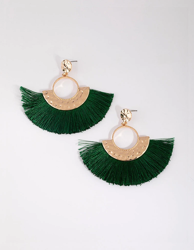 Green Fringe Drop Earrings