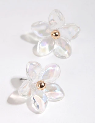 Gold Acrylic Petal Flower Earrings