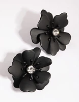 Matte Black Double Petal Stud Earrings