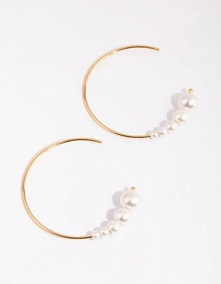 Gold Plated Sterling Silver Fine Pearl Hoop Earrings