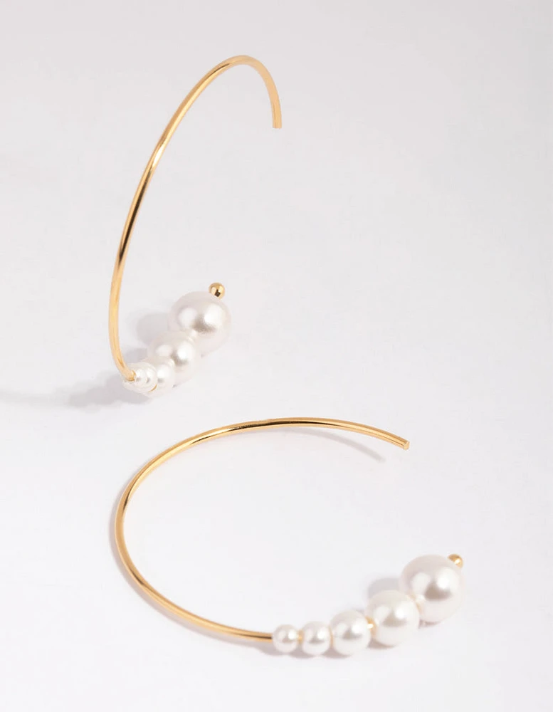 Gold Plated Sterling Silver Fine Pearl Hoop Earrings