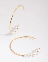 Gold Plated Sterling Silver Fine Pearl Hoop Earrings