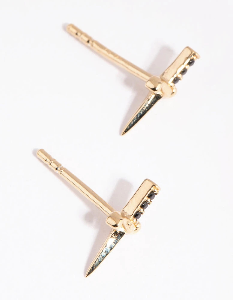 Gold Plated Sterling Silver Dagger Stud Earrings