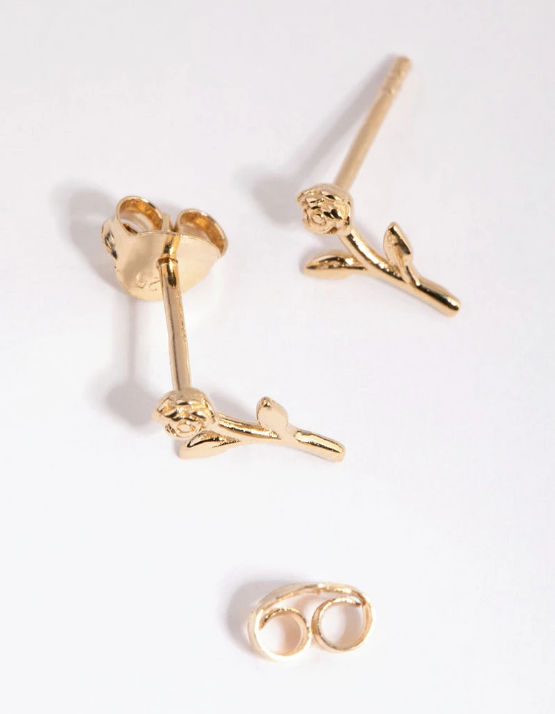 Gold Plated Sterling Silver Rose Stud Earrings