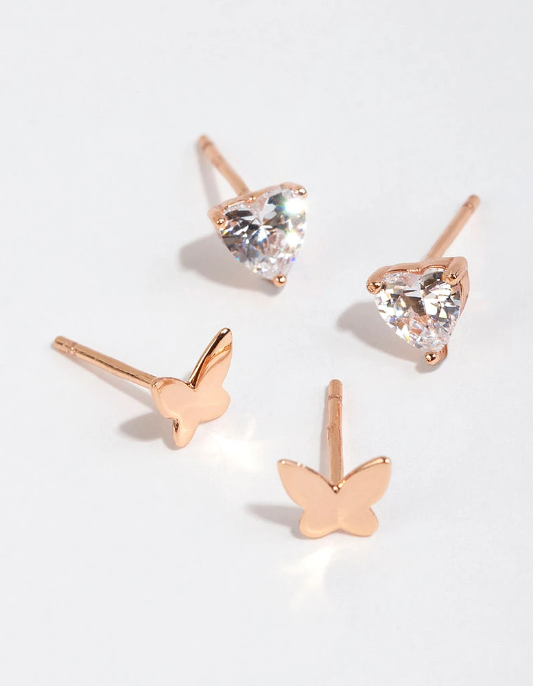 Rose Gold Plated Sterling Silver Butterfly Stud Set