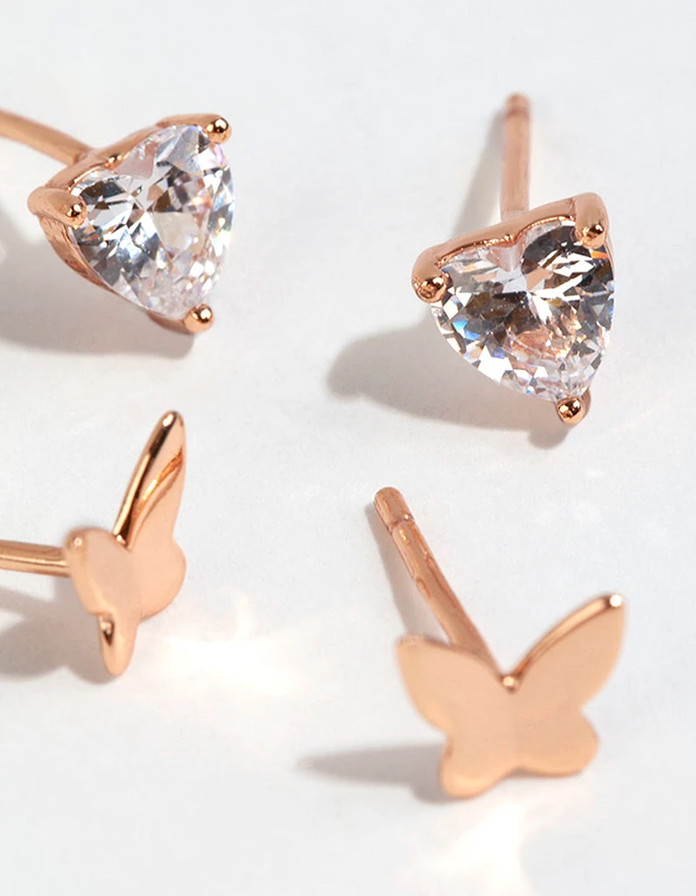 Rose Gold Plated Sterling Silver Butterfly Stud Set