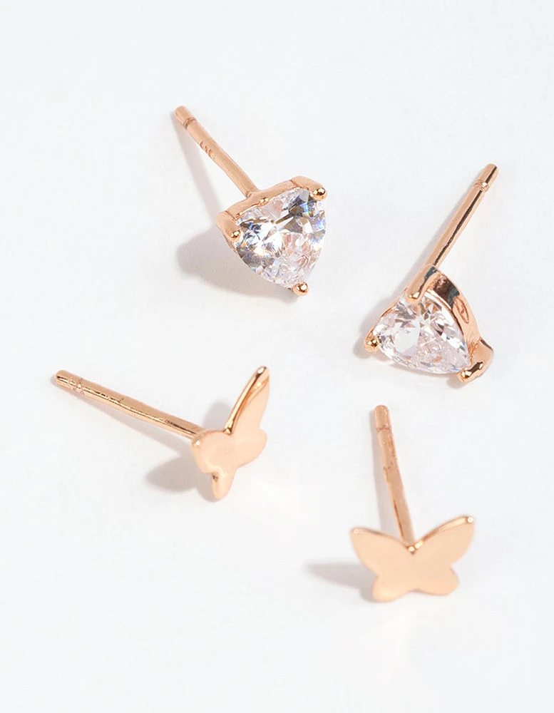 Rose Gold Plated Sterling Silver Butterfly Stud Set