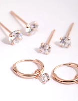 Rose Gold Plated Sterling Silver Cubic Zirconia Earring Pack