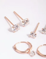 Rose Gold Plated Sterling Silver Cubic Zirconia Earring Pack