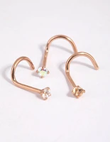 Rose Gold Surgical Steel Light Stone Nose Stud Pack