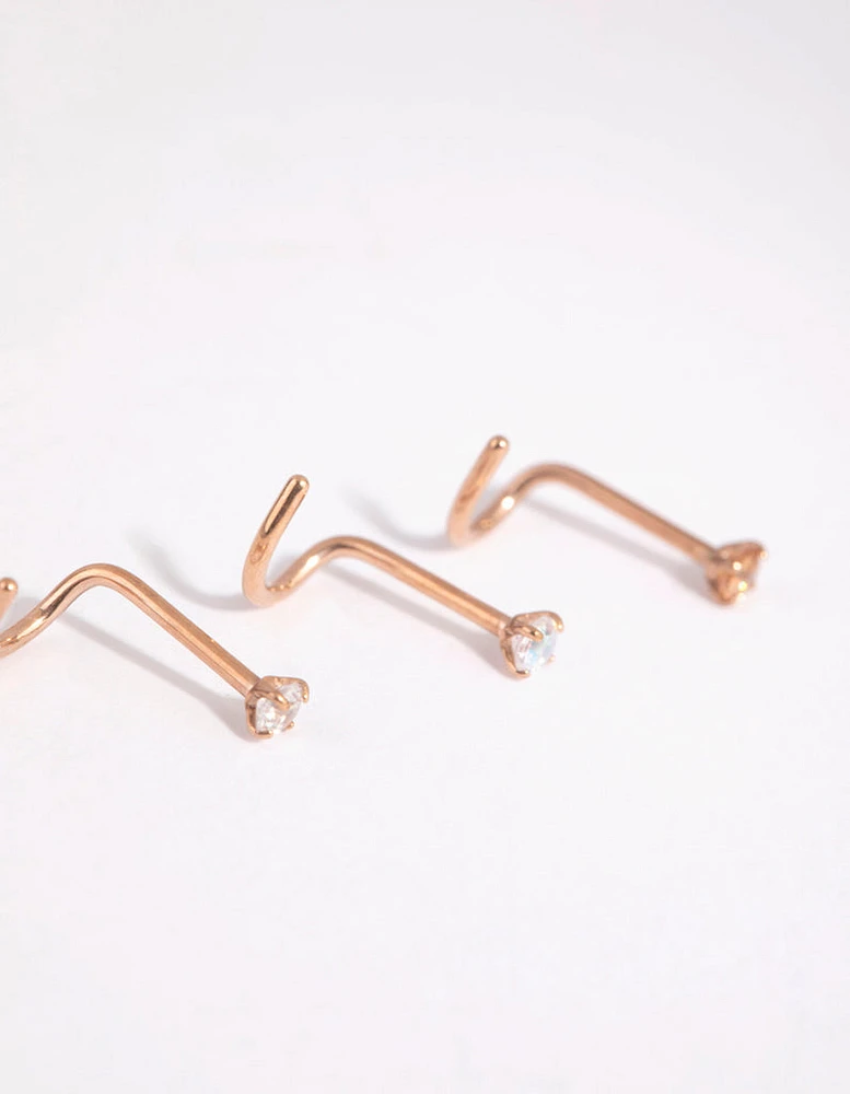 Rose Gold Surgical Steel Light Stone Nose Stud Pack