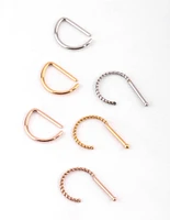 Surgical Steel Mixed Metal Textured Nose Piercing 6-Pack