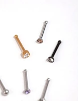 Mixed Metal Ball & Diamante Nose Stud 6-Pack