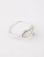 Sterling Silver Diamante Leaf Open Ring