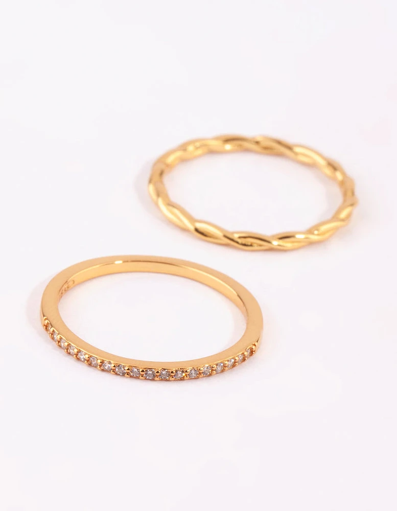 Gold Twisted Diamante Ring Pack