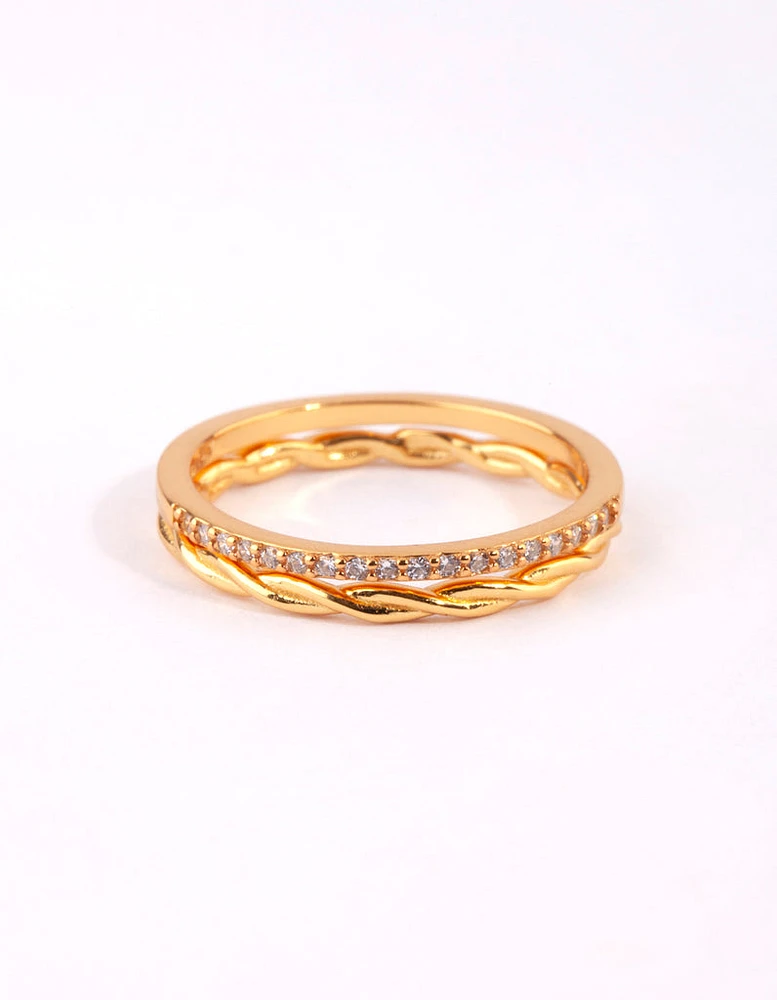 Gold Twisted Diamante Ring Pack