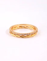 Gold Twisted Diamante Ring Pack