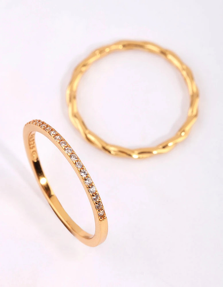 Gold Twisted Diamante Ring Pack