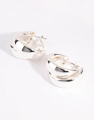 Silver Thick Double Hoop Earrings