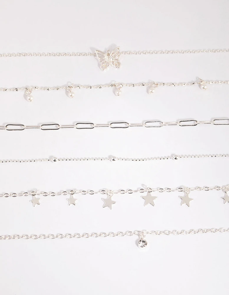 Silver Star & Pearl Choker 6-Pack