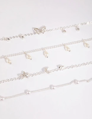 Silver Butterfly Jingle Bracelet & Anklet 4-Pack