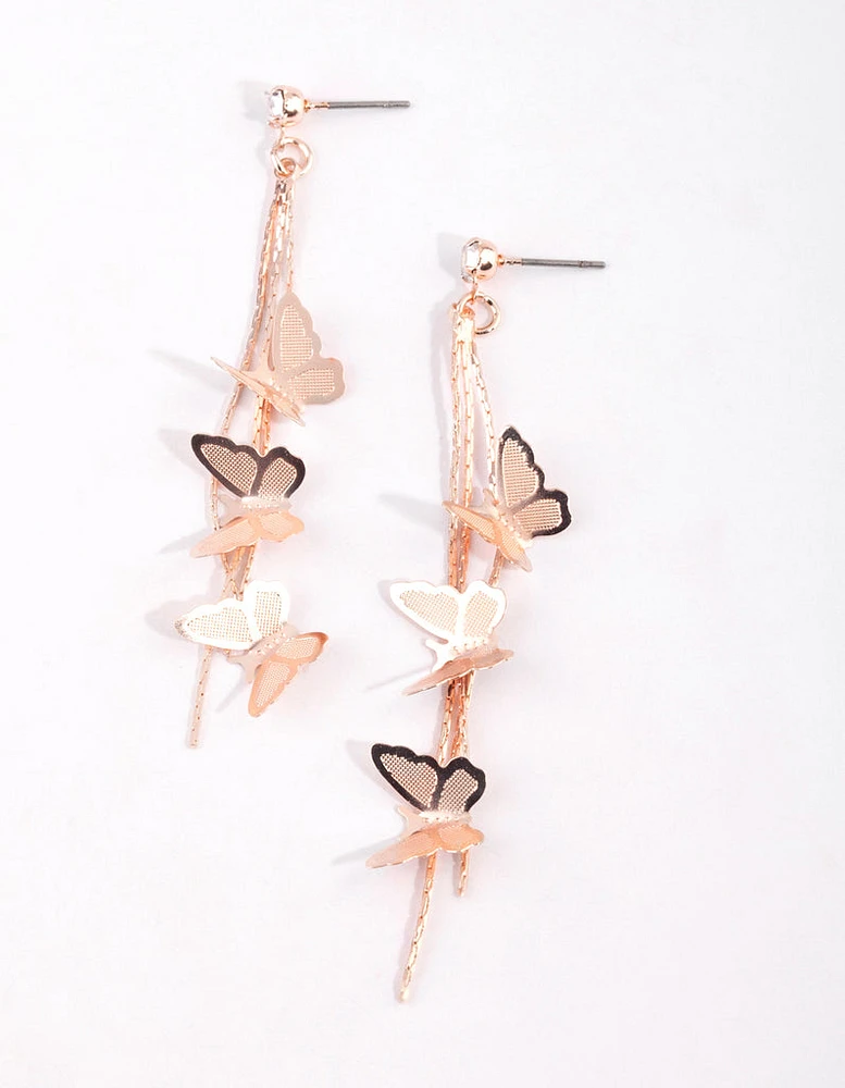 Rose Gold Butterfly Drop Earrings