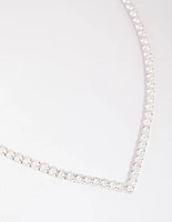 Silver Cubic Zirconia Cupchain Point Tennis Necklace