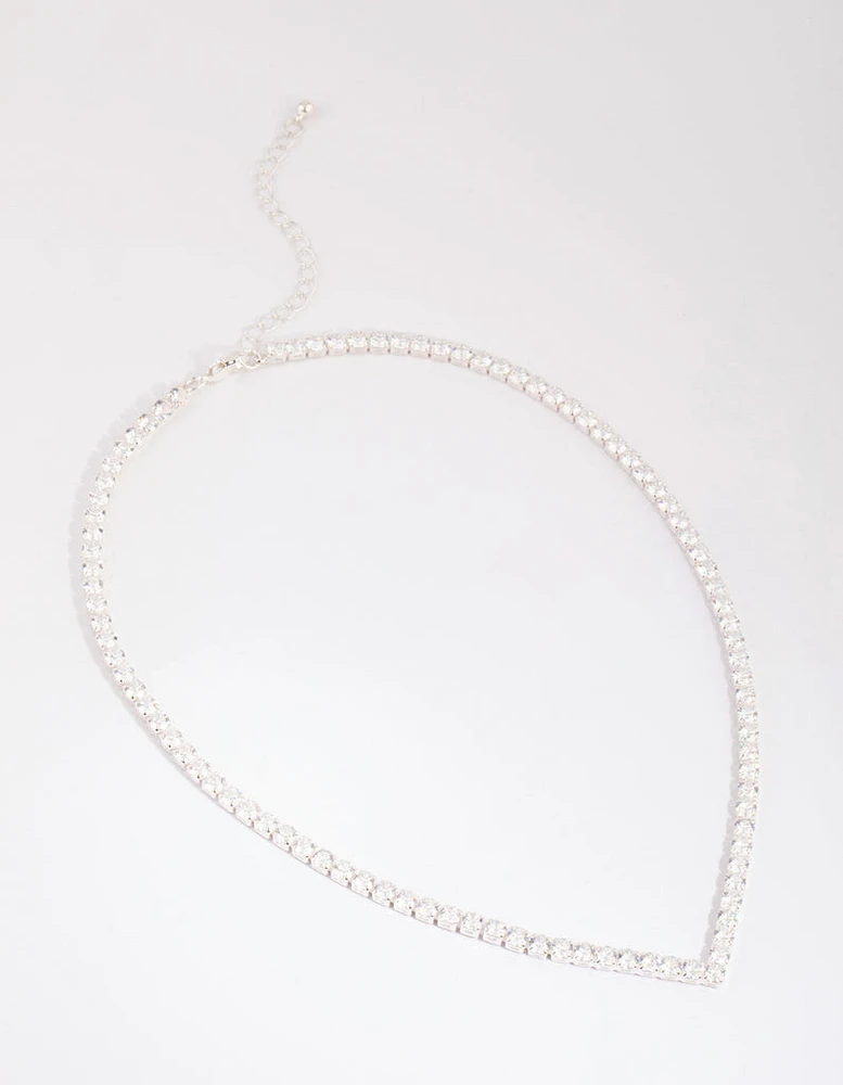 Silver Cubic Zirconia Cupchain Point Tennis Necklace