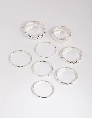 Silver Mixed Texture Ring Pack