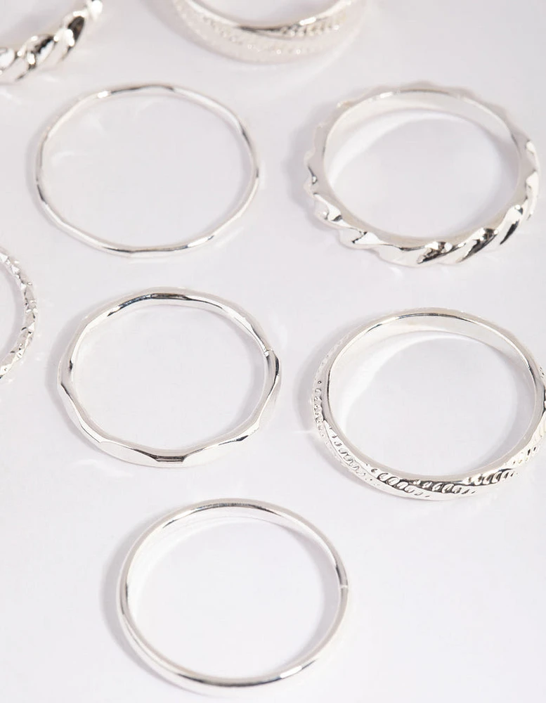 Silver Mixed Texture Ring Pack