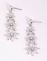 Rhodium Cubic Zirconia Flower Drop Earrings