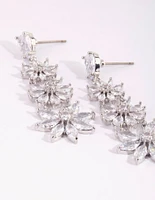 Rhodium Cubic Zirconia Flower Drop Earrings