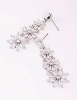 Rhodium Cubic Zirconia Flower Drop Earrings