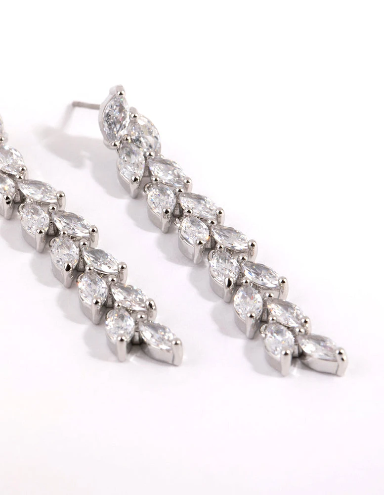 Rhodium Cubic Zirconia Marquise Drop Earrings