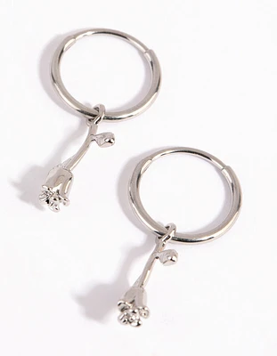 Surgical Steel Hanging Rose Hoop Earrings